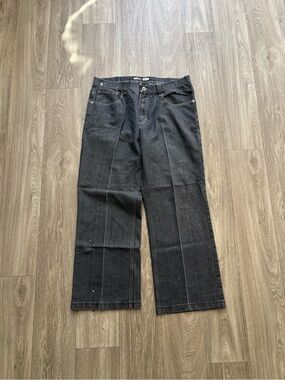 South Pole Men's Black Relaxed Wide-Leg Jeans